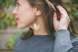 Model wearing Brass Tulip Earrings