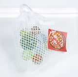 Assorted marbles in a mesh bag