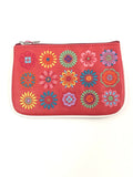 Red coin purse with embroidered flowers