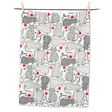 Cat with Hearts tea towel hanging
