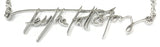 Close up of "Tell the Full Story" in stainless steel custom handwriting