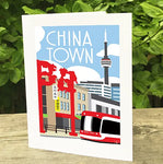 Note Card with picture of Chinatown, streetcar, and CN Tower. 