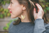 Model wearing Brass Tulip Earrings 