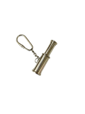 Metal telescope keychain on a white background