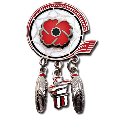 Dream Catcher Lapel Pin with Poppy in centre. 