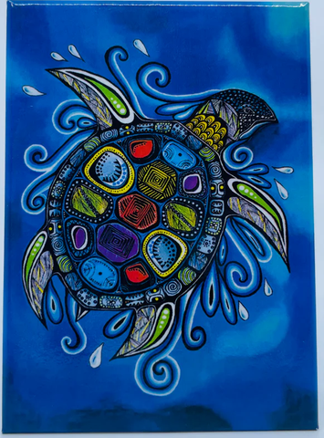 "Turtle - Mikinaak" magnet by artist Jessica Somers shown