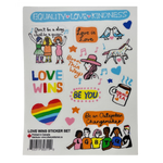 Sticker sheet with colourful graphic stickers for Pride.