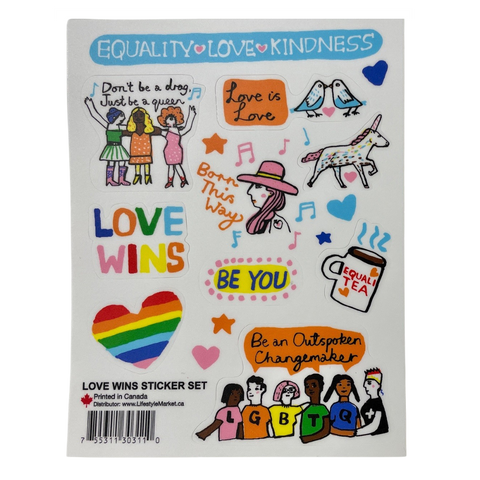 Sticker sheet with colourful graphic stickers for Pride.