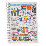 Spiral Journal cover with Equality, Love and Kindness written at the top and colurful graphics depicting the Pride community.