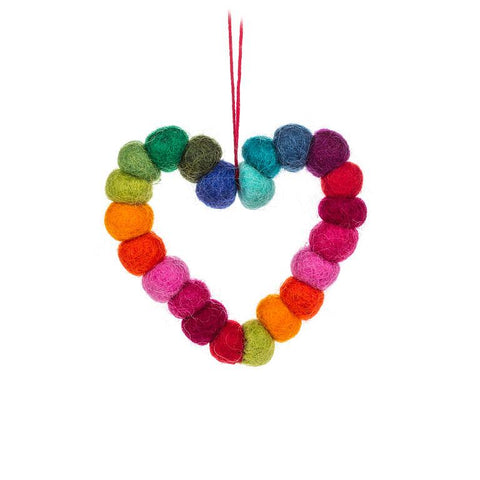 Heart Rainbow Pompom Ornament shown