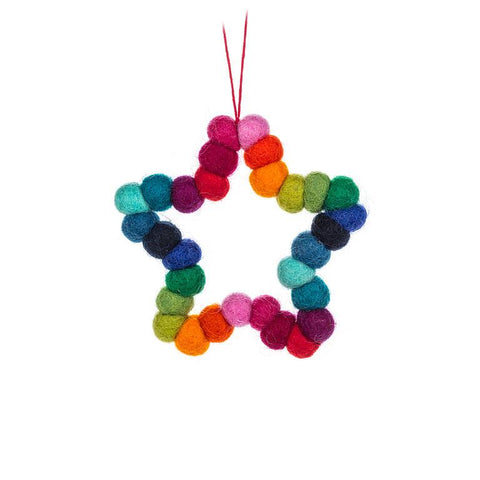 Star Rainbow Pompom Ornament shown