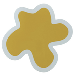 Gold-colored sticker with a white outline on a white background
