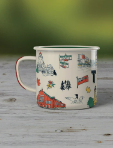 Mug with farm-themed design on a wooden surface