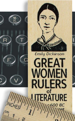 Great Women Rulers of Literature written on a ruler with a picture of Emily Dickinson 