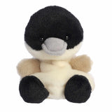 Plush toy baby Canada goose with black, white, and brown colours on a white background