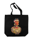 Black tote bag with an image of Mary Ann Shadd Cary done by Yung Yemi