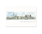 Illustration of Toronto skyline from Ward's Island on a white background