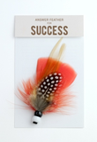 Close product shot of red answer feather for success