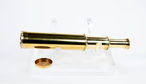 Extended 14" solid brass spyglass with lens cap removed