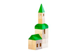 Wooden blocks assembled in a tower shape