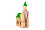 Wooden blocks assembled in a cathedral shape