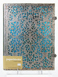 Front cover of ultra journal with maya blue silver filigree design