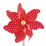 Red windmill with white polka dots