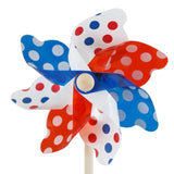 Red white and blue windmill with polka dots