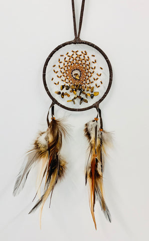 Energy Flow Dream Catcher in Dark Brown with Tiger's Eye stones and glass beads