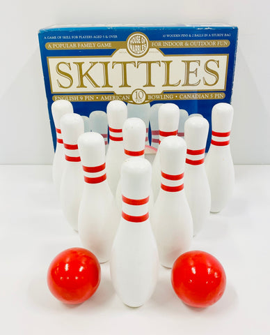 Skittles 10 pins and 2 balls displayed with box in background