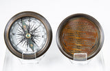 Close up view of compass face and inside of lid, engraved with War of 1812 information