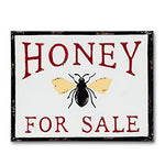 Enamel finish metal sign with bee design and "honey for sale" in red.