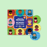 Box of Memory Match Game with circular game pieces on the side