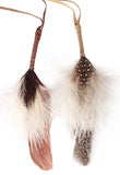 Both brown and spotted turkey smudging feathers shown together 