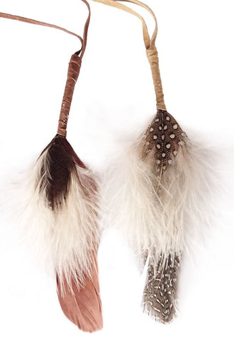 Both brown and spotted turkey smudging feathers shown together 