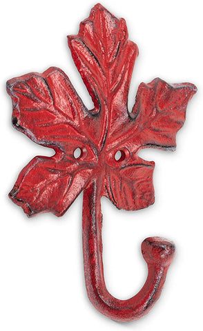 Maple leaf shaped iron hook with red finish