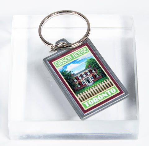 Close product shot of Gibson House keychain