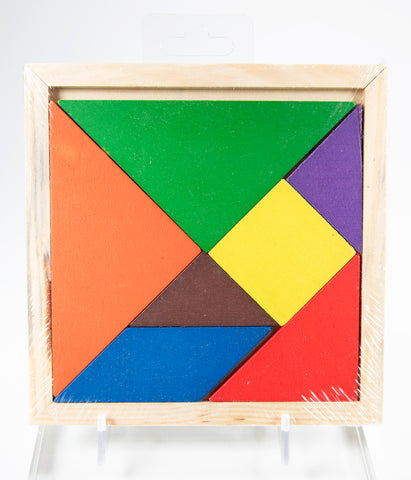 Close product shot of wooden tangram puzzle