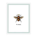 Eco-friendly greeting card with bee illustration and the words "Be Happy"