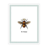 Eco-friendly greeting card with bee illustration and the words "Be Happy"