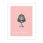 Eco-friendly greeting card with cake illustration and the words "Happy Birthday"