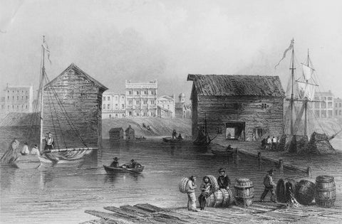 1840's steel engraving print of Toronto's waterfront during 1838