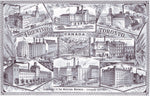 Postcard featuring sketches of eight Toronto breweries