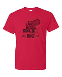 Mackenzie House logo printed in black on a red t-shirt