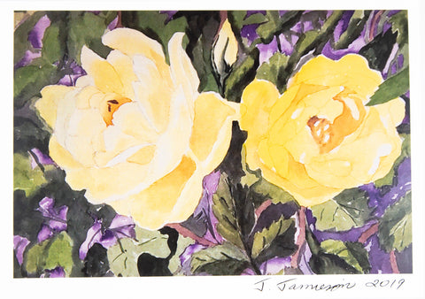 painting of two yellow roses