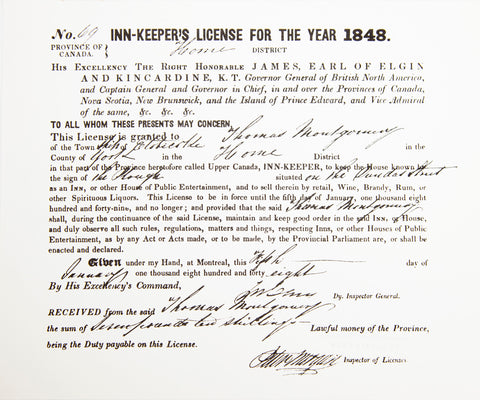 Close up of Inn-keeper's license