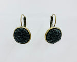 Vintage button hanging earrings with black lattice design