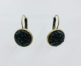 Vintage button hanging earrings with black lattice design