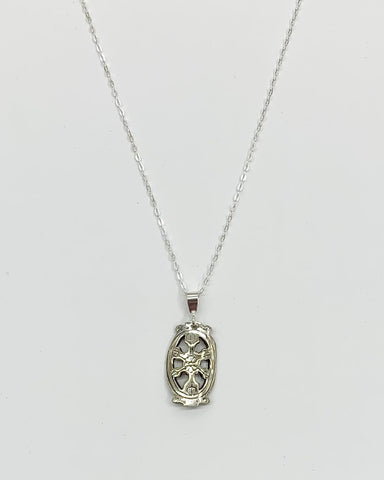 Sterling silver necklace with oval filigree pendant