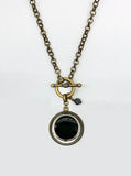 Vintage button toggle necklace, 1930s in black and silver